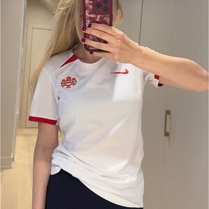 “ New Stylish White Nike Soccer Jersey with Red Design & Canada Logo - stylish
